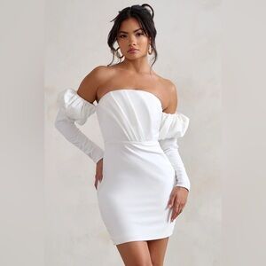 NWT Club L London Bardot Puff Long Sleeve Mini Dress White Size 4 Wedding Bride